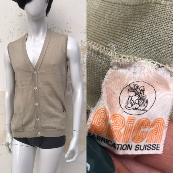 1970s vintage woolen light beige cardigan/vest for