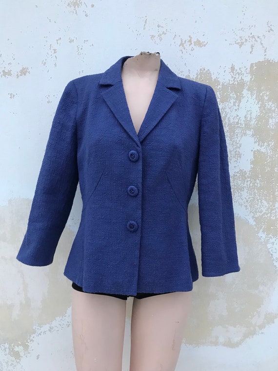 Luisa Spagnoli blue tweed woolen blazer jacket 90s v Gem