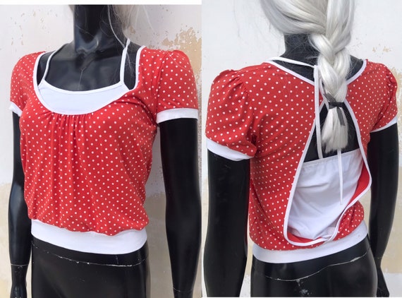 orange and white polka dot shirt