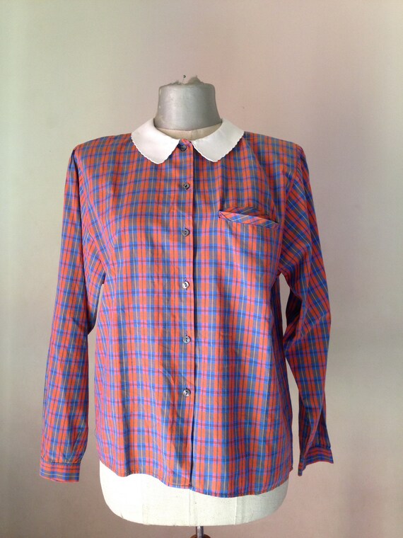 Old school 80s vintage blue/red gingham buttoned s