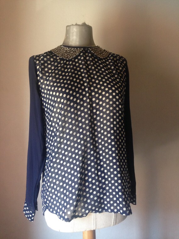 Blue amazing polka dot sheer long blouse featurin… - image 2