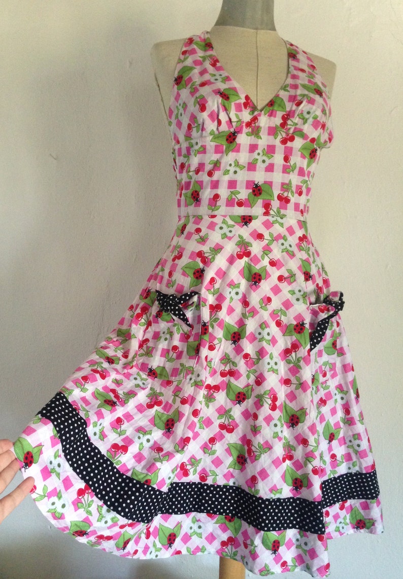ladybugs swing 50 styled lovely dress with cherries checkered /& polka dot pattern pin up Rockabilly