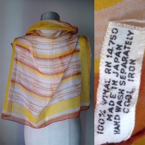 Squared brown/yellow 70&#39;s striped sheer scarf, made in Japan