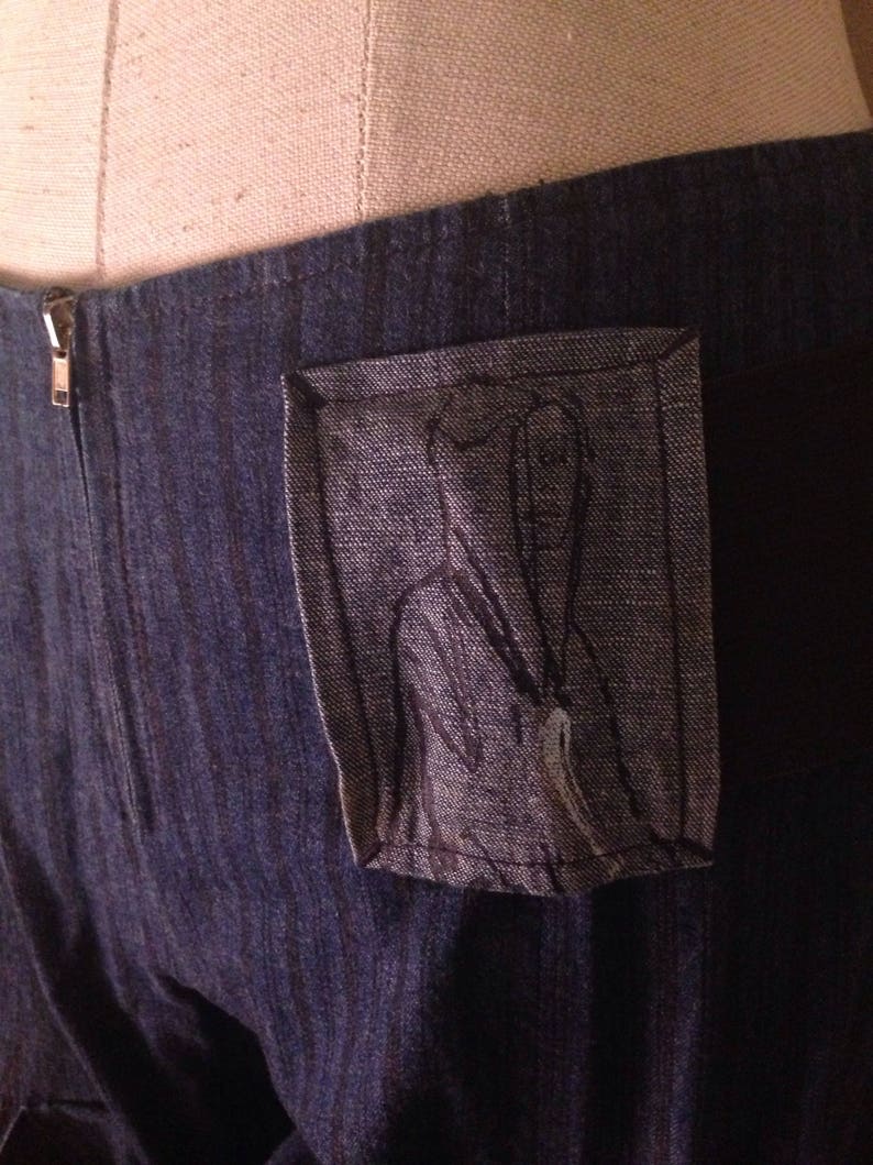 Wide leg striped pleated denim pants in gaucho style 90/'s vintage pretty novelty low waist maxi pants Along with wide elasticated belt