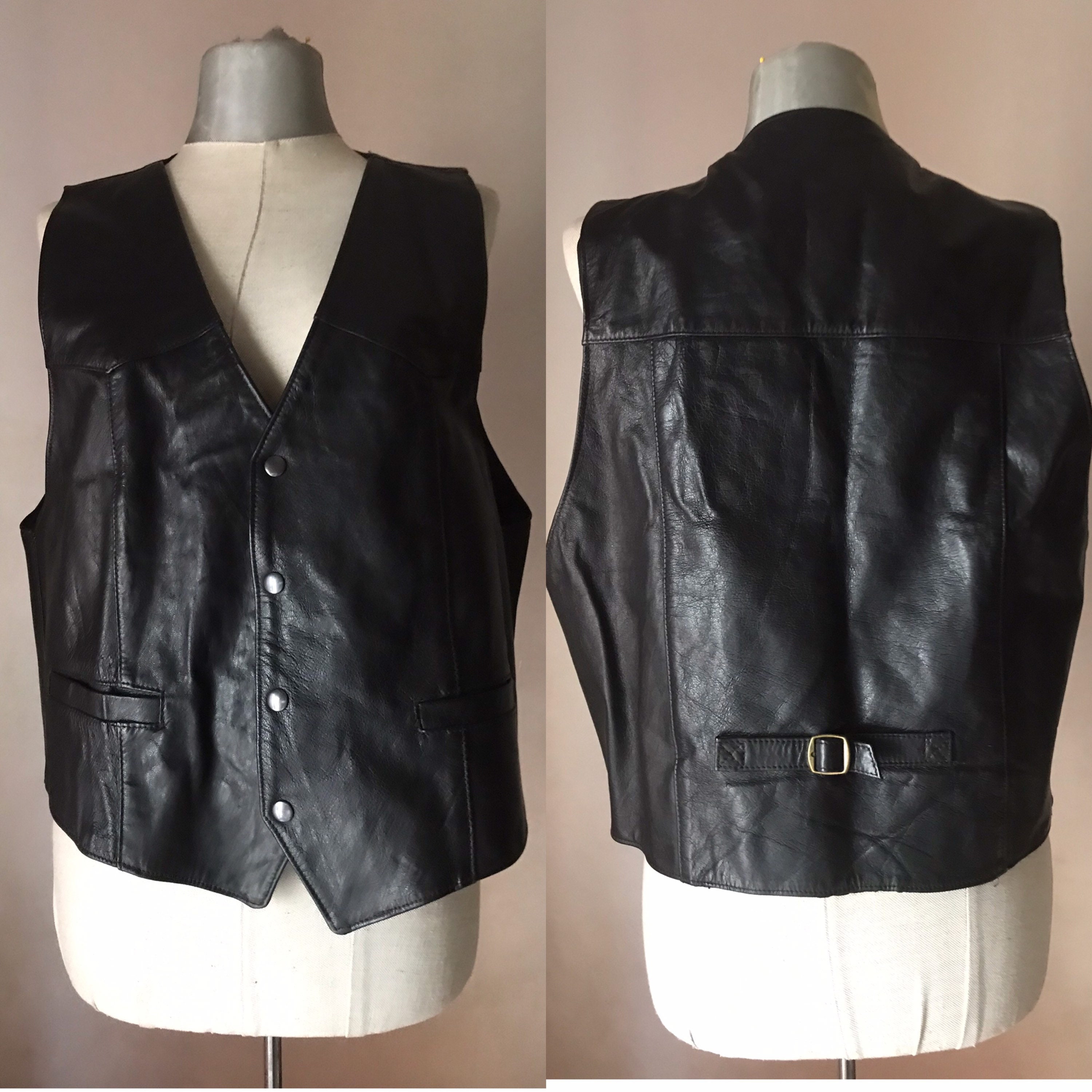 Chaleco rockero vintage negro de los anos 80 fabricado en piel autentica para hombre fabricado en Italia Etsy Mexico