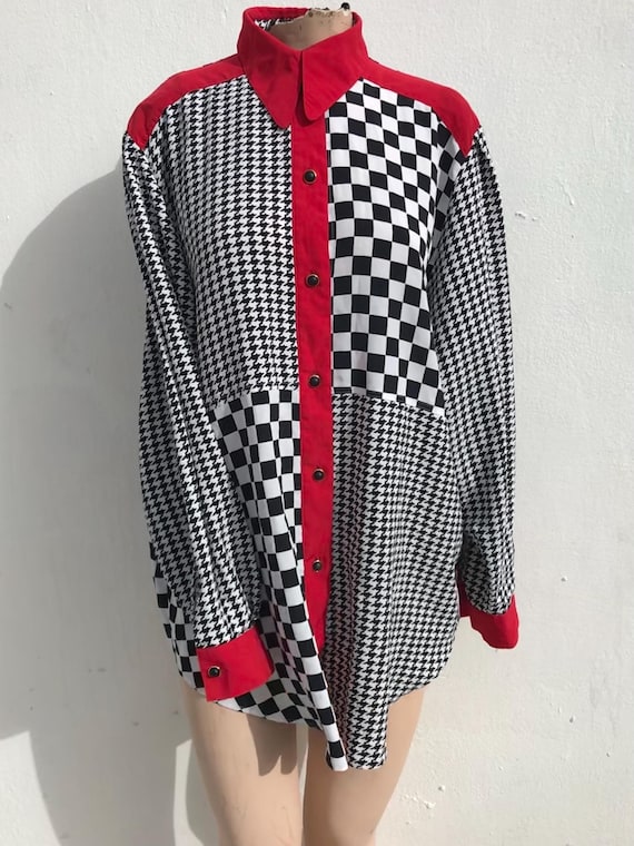 Different patterned checkered/houndstooth 80s vnt… - image 4