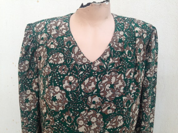 70s or 80s forest green/brown preppy beige dress … - image 3