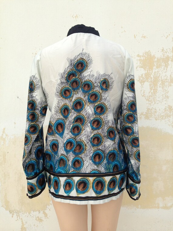 Peacocks feathers printed satiny tunic/blouse wit… - image 5