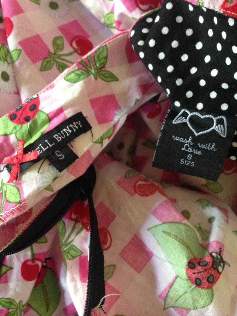 ladybugs swing 50 styled lovely dress with cherries checkered /& polka dot pattern pin up Rockabilly