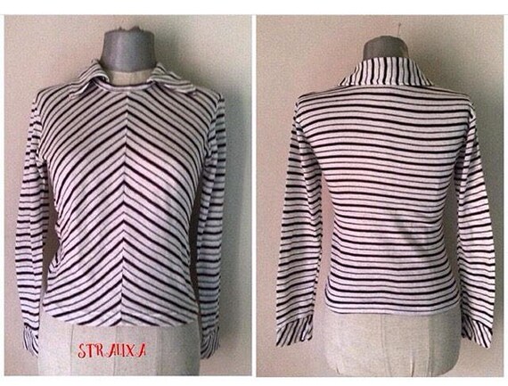 Chevron ivory 70s fitted cropped top with dark bro