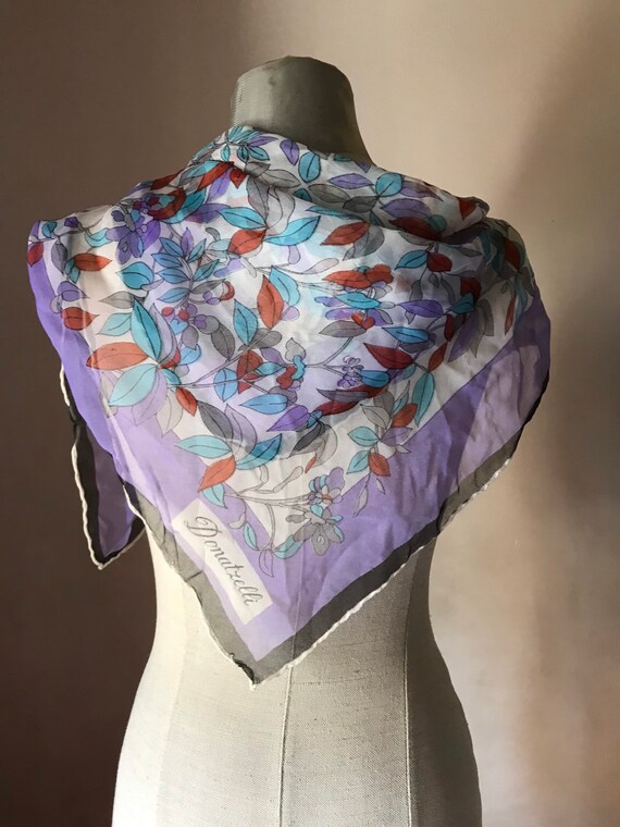 Donatzelli 70s Vintage Squared Sheer Scarf Featuring Romantic Leaf