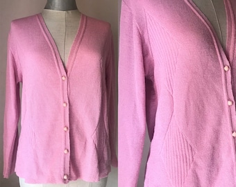 Candy pink 70s vintage buttoned knitted cardigan made in Greece