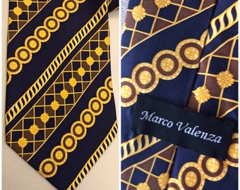 Marco Valenza Silk, Yellow/blue Black Wide, Groovy Necktie, Made