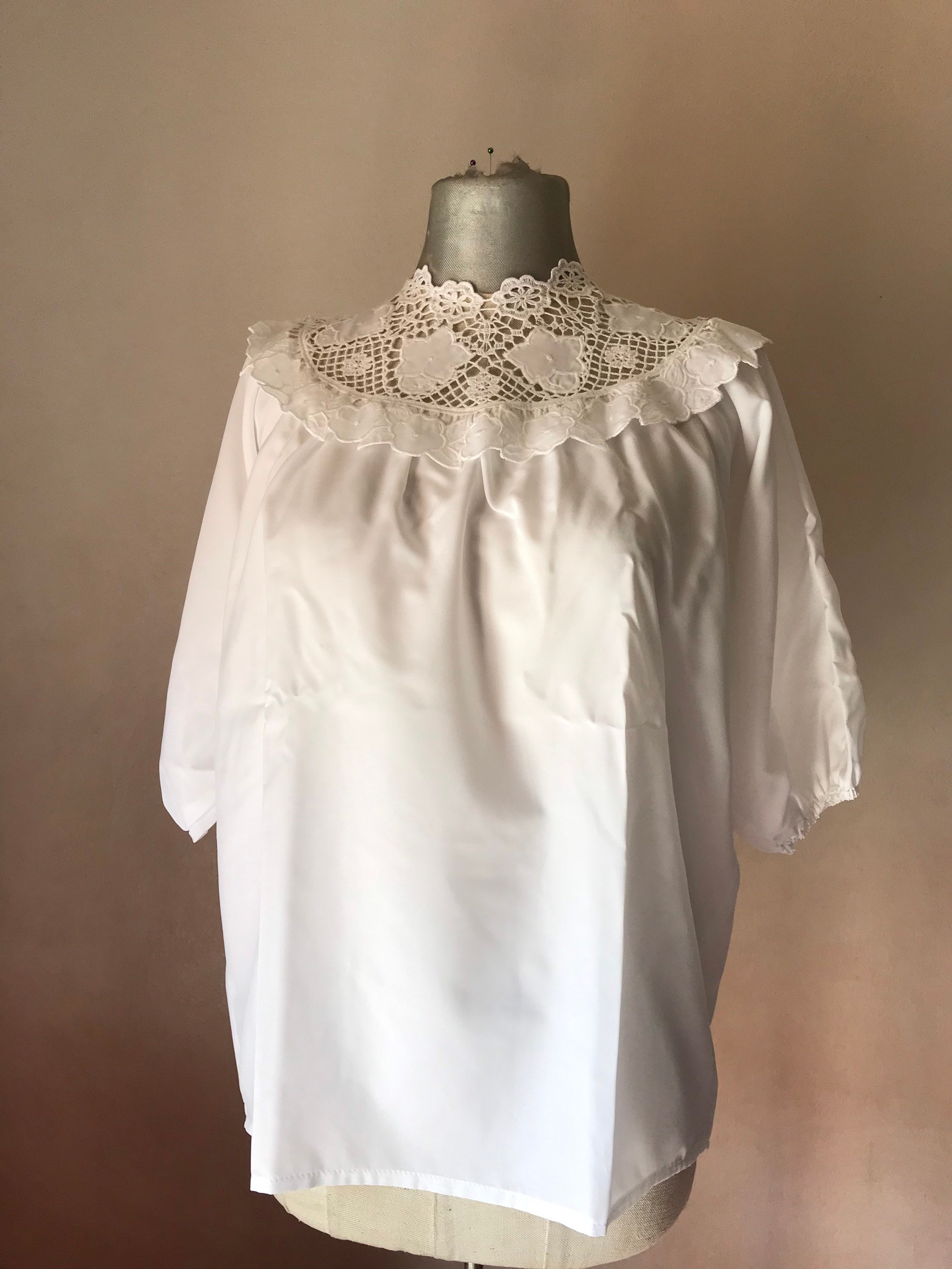 80s vntg total white patio blouse with amazing | Etsy