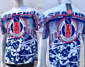 Inoffizielles Herren-T-Shirt von Chelsea FC, 1990er Jahre, Vintage, aus Baumwolle, britische Fußballmannschaft, seltenes T-Shirt in Blau/Weiß, brandneu gefunden