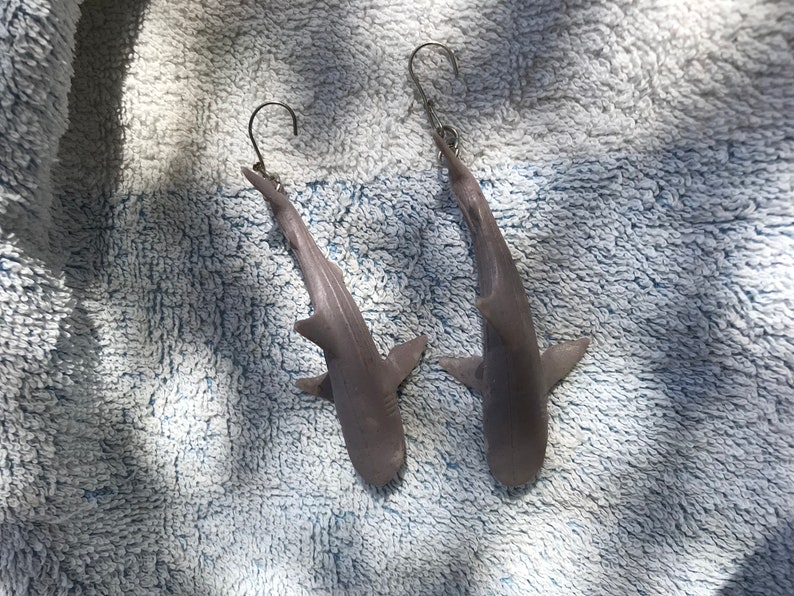 Gray Shark 90s Vintage Dangle Plastic Earrings, Summer Jewelry, Fancy ...