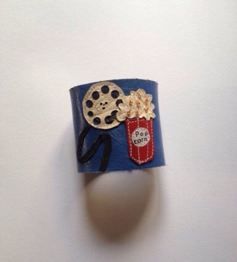 unique gift for movie geeks Cinema movie fan unisex cuff bracelet totally handmade by genuine leather Contemporary