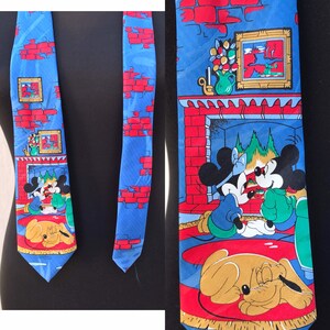 Raro Topolino, Mini e Pluto, davanti al posto, Natale, cravatta invernale 1980 vintage