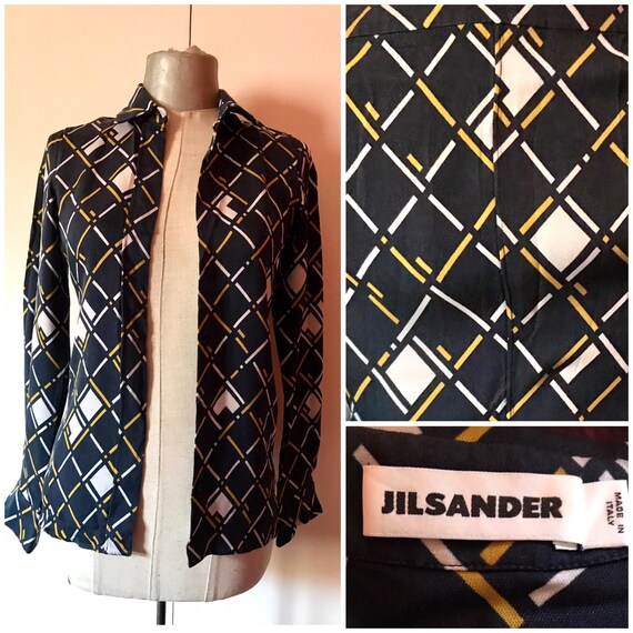 Jil Sander Geometric Patterned 00s Does 70s Vintage Silk, Shirt