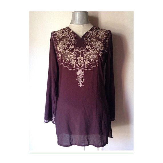 Brown long ethnic boho-hippie style sheer tunic, … - image 1