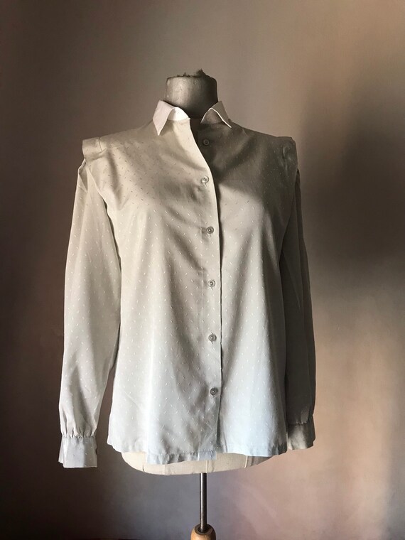 Silver gray 80s vintage buttoned shirt with contr… - image 2