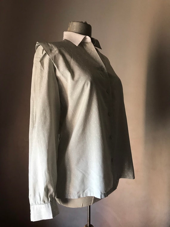 Silver gray 80s vintage buttoned shirt with contr… - image 3