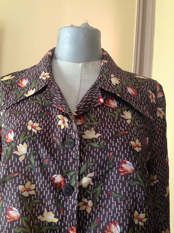 Brown lightweight 70s floral-polka dot buttoned sh
