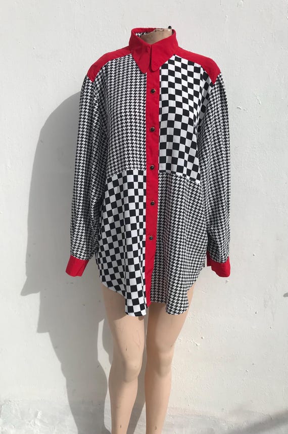 Different patterned checkered/houndstooth 80s vnt… - image 7