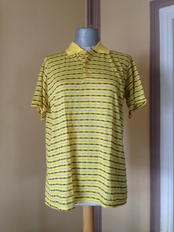 Retro Polo Shirt, Men's 70s Wing Collar Shirt, Brown Stripe