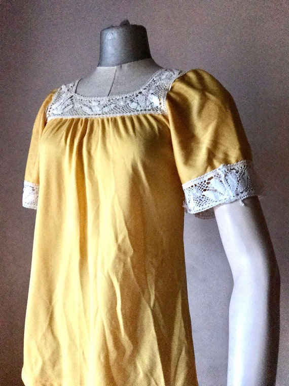 70s hippie, yellow egg yolk long and loose tunic … - image 1