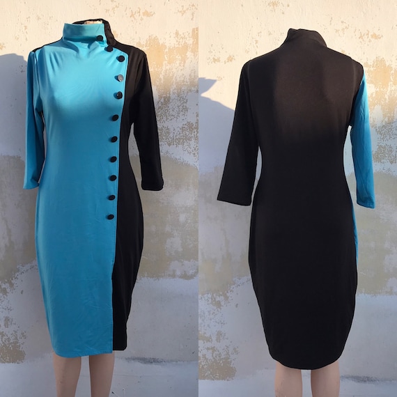 black and blue color block dress Black Strapless Mini Dress main image 0