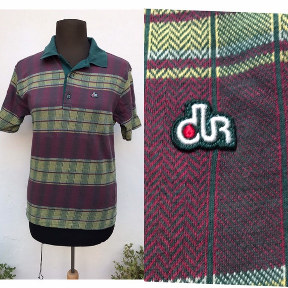 Polo Shirt for Men 1980s Vintage All Cotton, With Horizontal