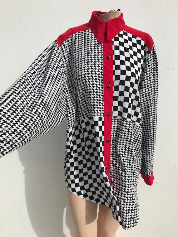 Different patterned checkered/houndstooth 80s vnt… - image 8