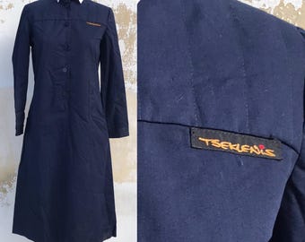 Greek rare high School uniform in dark blue, 1970 vintage, with white collars, Made in Greece by Tseklenis and Minion department stores