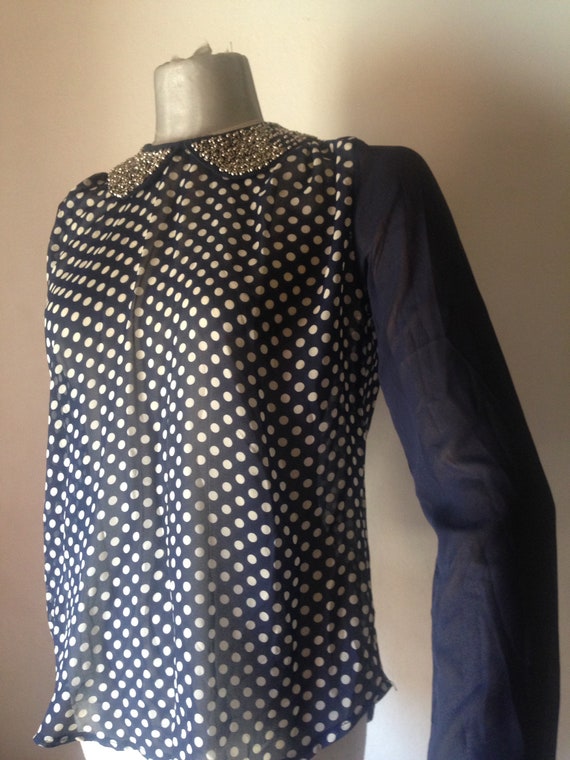 Blue amazing polka dot sheer long blouse featurin… - image 4