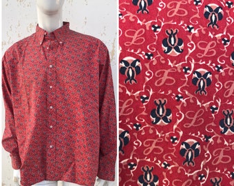 Camisa de vestir vintage de algodón para hombre de los años 90 con estampados barrocos abstractos, en colores rosa granada