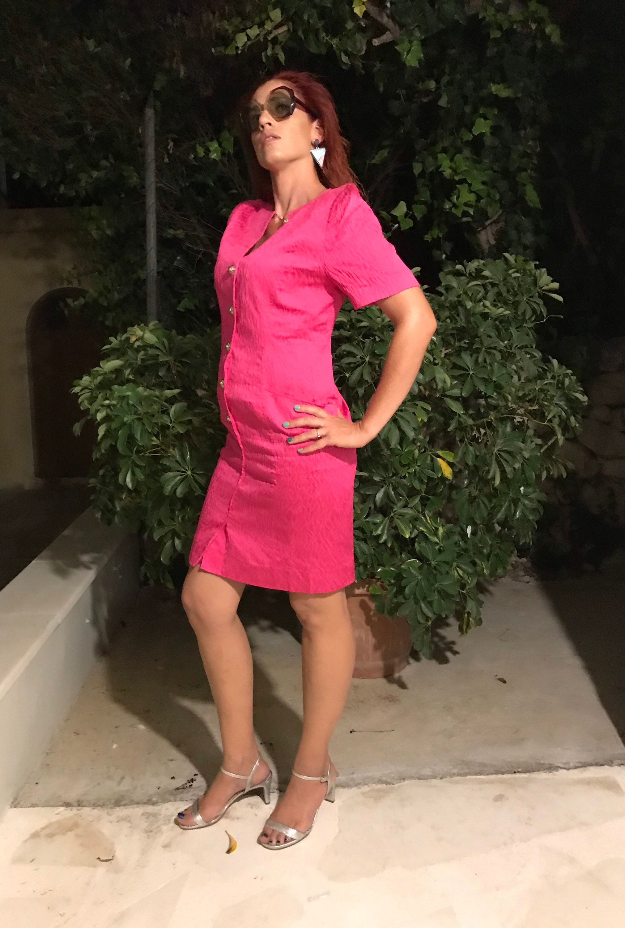 Buy Early 80s Shocking Pink/fuchsia Formal Dress Features Wrinkled Online  in India 