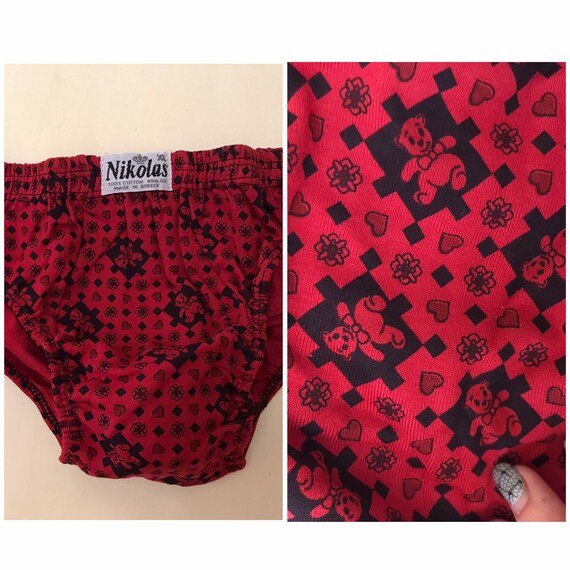 Teddy bear print underwear for men, 80s vintage all c… Gem