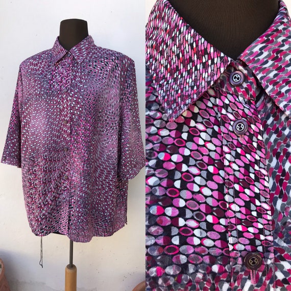 Swirl abstract oversized 80s vintage shirt in lil… - image 1