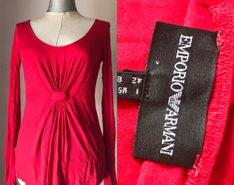 90s hot red pleaded Giorgio Armani ruched blouse