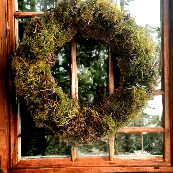 Handmade wreath spring moss mossy season door wall base simple
