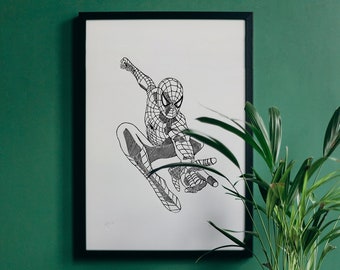 Spider MAN Engraving - Illustration, Marvel Superhero Poster Limited Edition