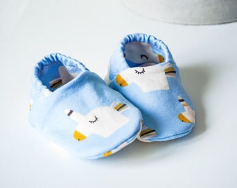 babies&minis "sparkle unicorn" - cute baby shoes made of French Terry in light blue with unicorns - crawling shoes for babies
