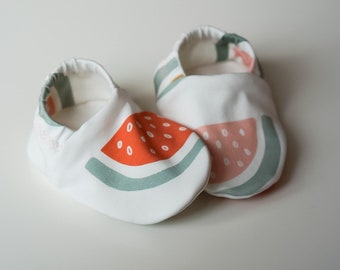 babies&minis "watermelon" - cute baby shoes made of cotton jersey with watermelons - crawling shoes for babies