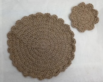 Garden Tableware - Crocheted Placemat and Coaster