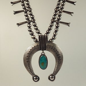 Navajo Style Tufa Cast Squash Blossom RoystonTurquoise Necklace /  Southwestern Jewelry /  Tufa Cast Necklace/ Squash Blossom Necklace