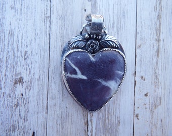 Purple Lepidolite Heart Pendant / Sterling Silver /  Southwestern Jewelry / Gift for Her / Lepidolite Necklace / Purple Pendant