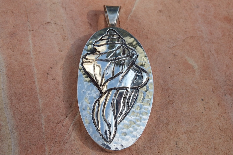 Sterling Shell Pendant with Chasing and Repousse Sterling Silver Southwestern Jewelry Gift Woman Boho Jewelry Sale
