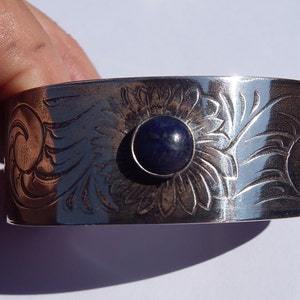 Sterling Silver Lapis Engraved Cuff Bracelet  / Silver Cuff  Bracelet /  Southwestern Jewelry / Boho Cuff / Stacking Cuff Bracelet