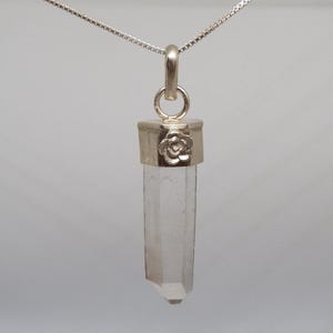 Raw Natural Quartz Crystal Point / Sterling Silver Top with Bail/ boho Jewelry /Gift for Her/ Gift for Him